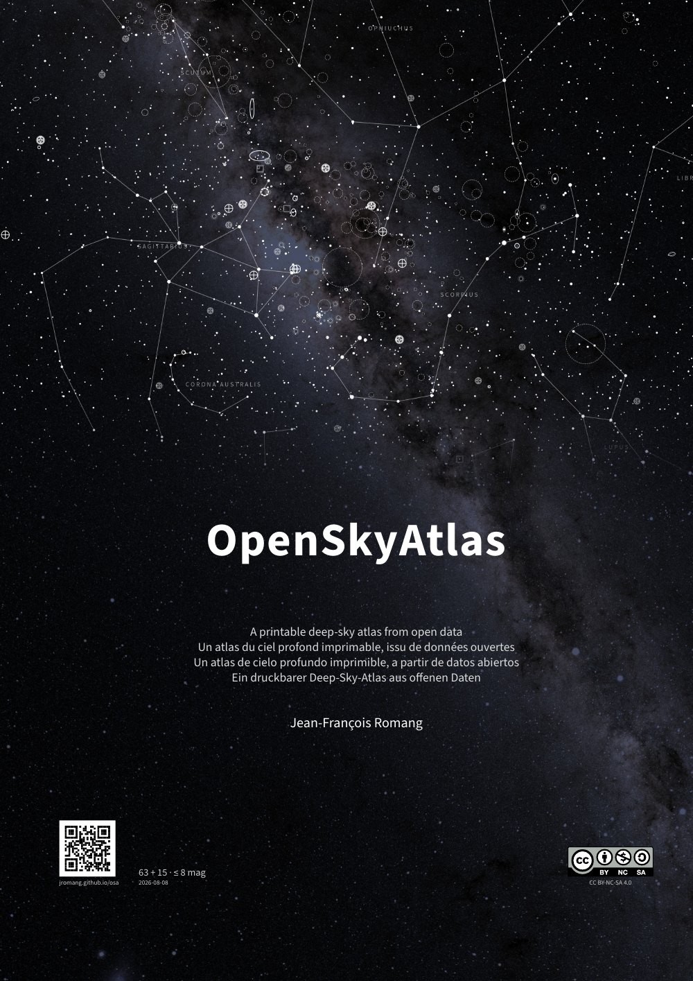 The cover of OpenSkyAtlas: the Sagittarius Milky Way behind the title
